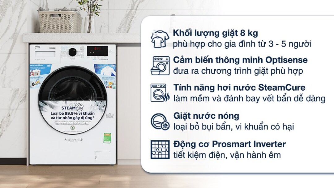 Máy giặt Beko Inverter 8 kg WCV8614XB0STW