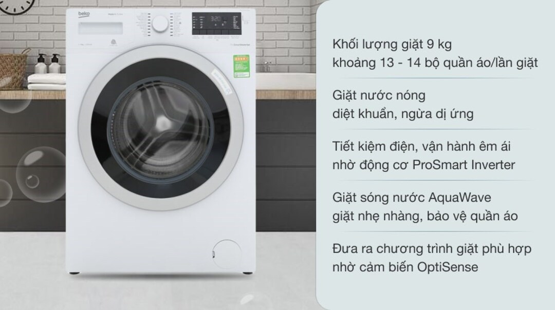 Máy giặt cửa ngang Inverter 9 KG Beko WMY 91283 PTLB2
