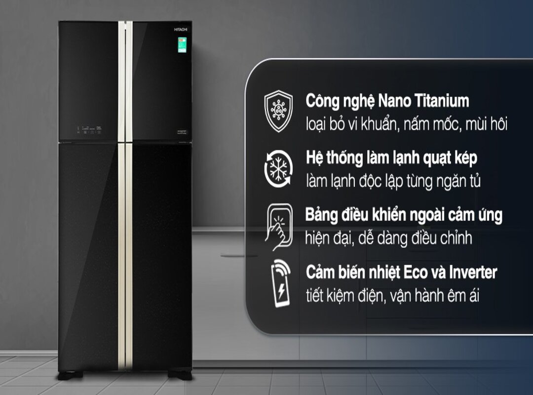 Tủ lạnh Hitachi 4 cánh Inverter 509 lít R-FW650PGV8(GBK)