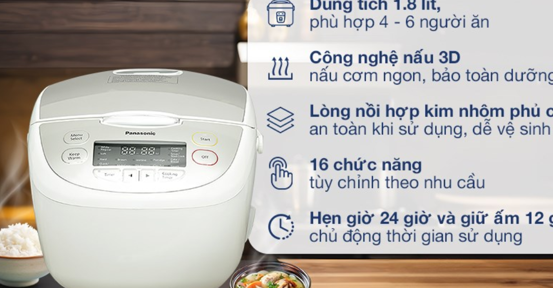 Nồi cơm điện tử Panasonic 1.8 lít SR-CP188NRAM