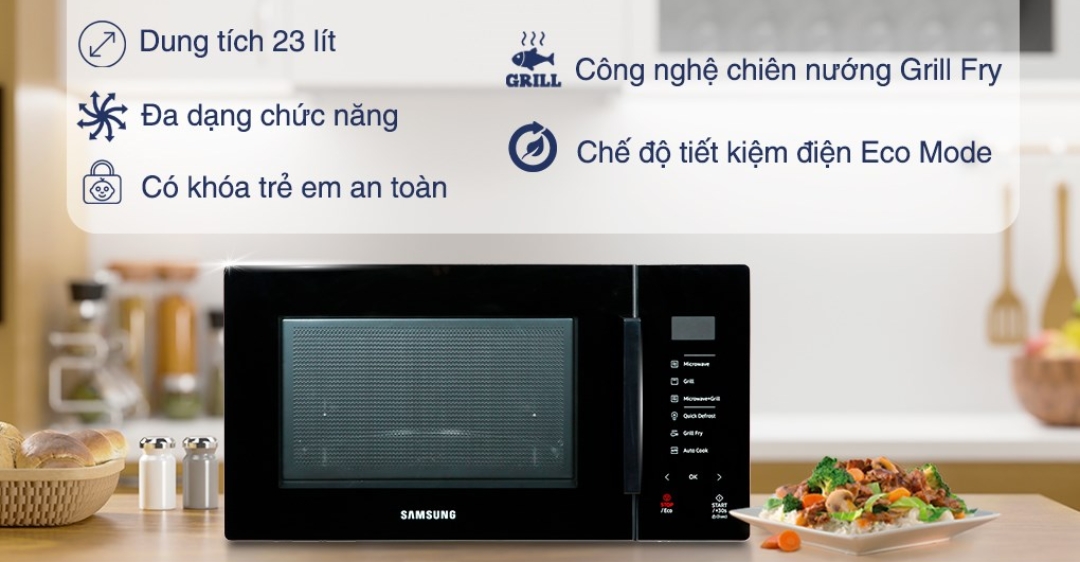 Lò vi sóng có nướng Samsung MG23T5018CK/SV 23 Lít