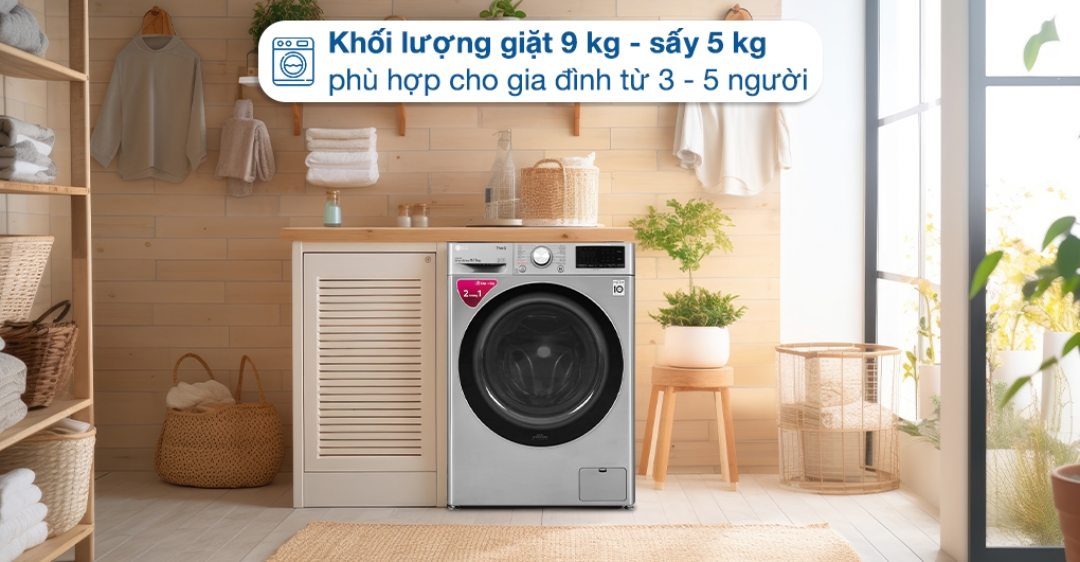 Máy giặt sấy LG AI DD Inverter giặt 9 kg - sấy 5 kg FV1409G4V