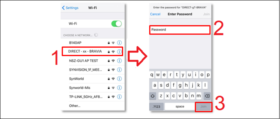 WiFi direct tivi Sony bằng điện thoại Iphone bước 2