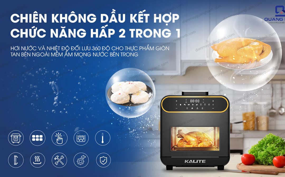 Lò chiên không dầu kết hợp hấp Kalite STEAM PRO 15 lít