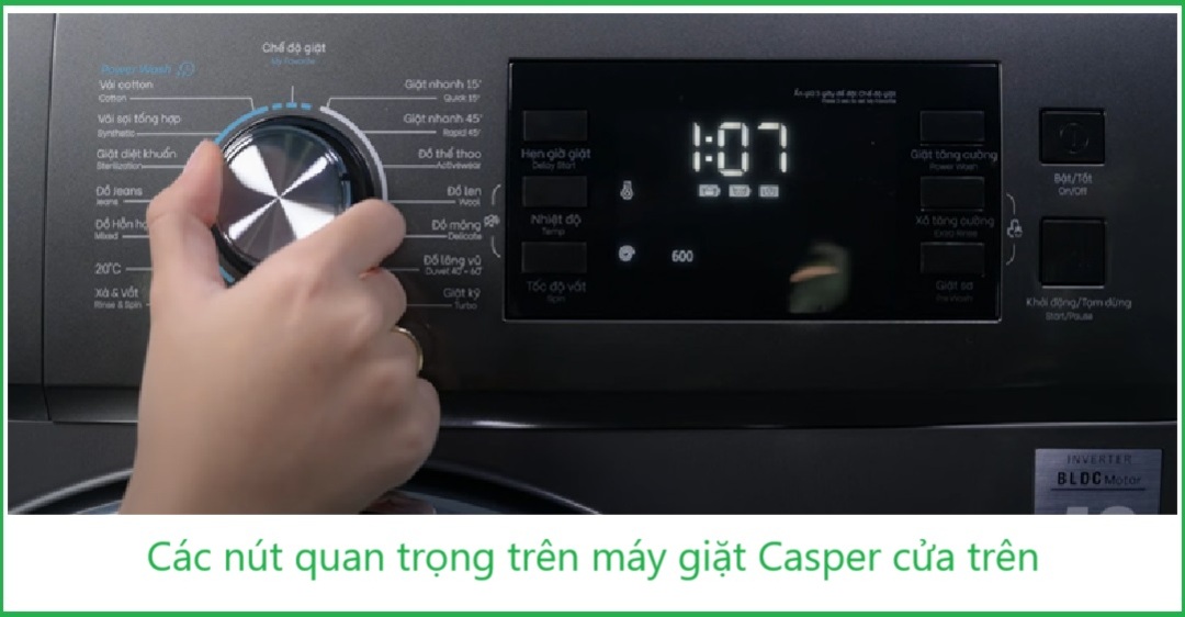 Các nút quan trọng trên máy giặt Casper cửa trên
