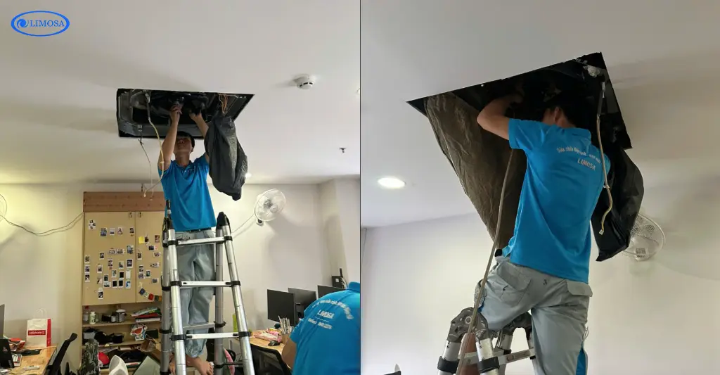 Ngắt nguồn điện và che chắn khu vực trước khi vệ sinh máy lạnh