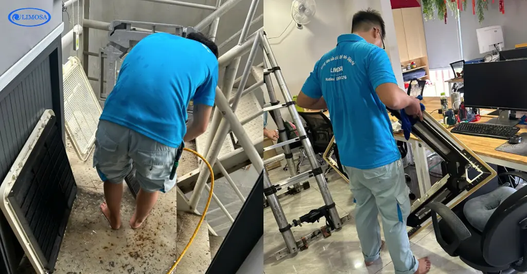 Vệ sinh dàn lạnh, lưới lọc và máng nước máy lạnh âm trần