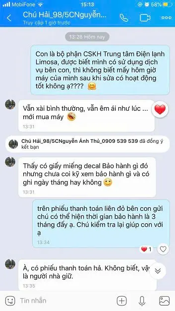 Phản hồi thực tế khách hàng Limosa 1