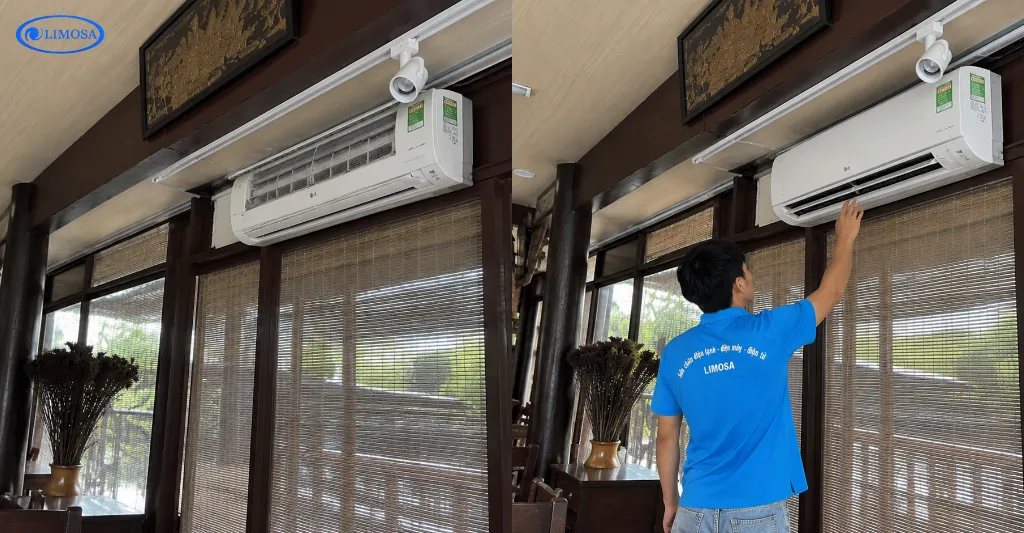 Cận cảnh trước và sau khi sửa máy lạnh không lạnh quán Cà Phê Xưa