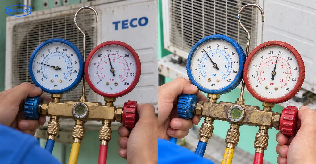 Cận cảnh đồng hồ trước và sau khi bơm ga máy lạnh