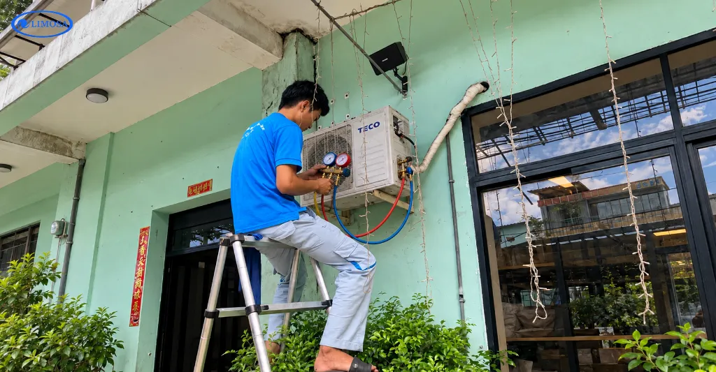 Thợ Limosa đo áp suất tĩnh qua đồng hồ chuyên dụng ghi nhận tình trạng hụt gas tại căn hộ Quận 11